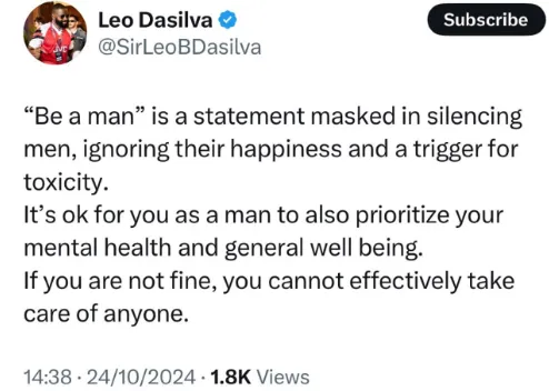 “Be a man” is a statement masked in silencing men, ignoring their happiness and a trigger for tox!city - BBNaija’s Leo DaSilva