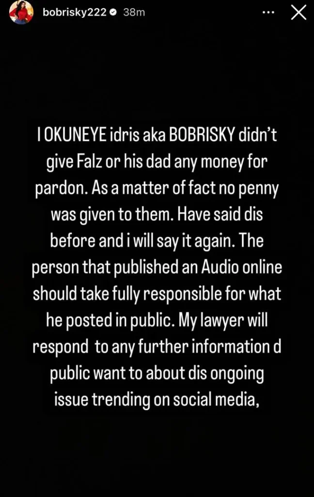 ''I didn’t give Falz or his dad money for pardon. The person that published an audio online should take full responsibility - Bobrisky