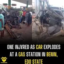 Car explodes at a gas station in Edo State (video)