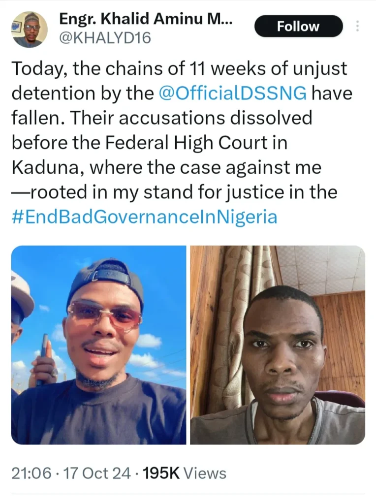 "How i was taken and how i was returned" End bad governance protester shares photos before his arrest and after his release from DSS custody