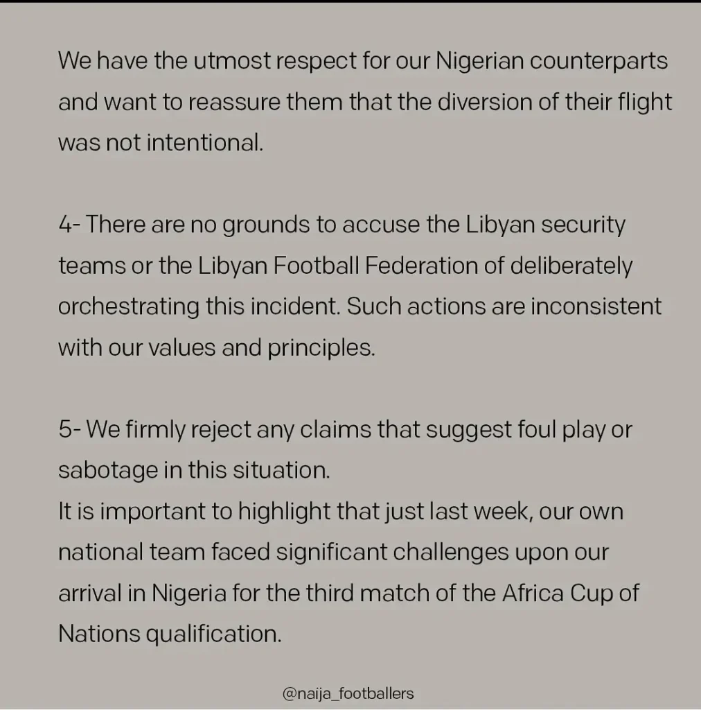 Super Eagles: "Our team faced major challenges in Nigeria last week but we didn't make public accusations'' - Libyan Football Federation releases statement