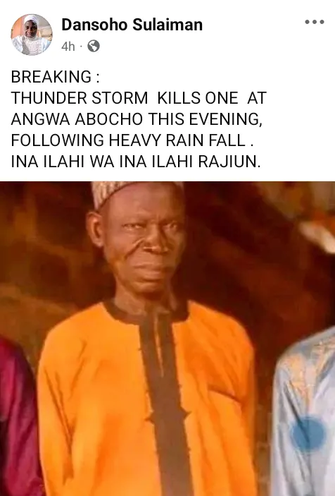 Lightning k!lls 70-year-old man in Kogi community