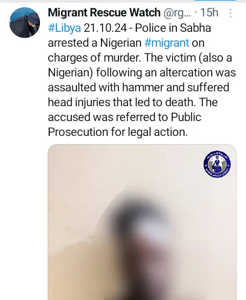 Nigerian migrant arrested for k!lling fellow citizen in Libya