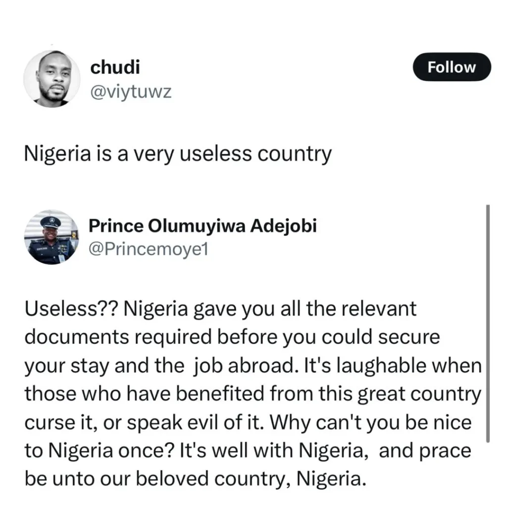 Police spokesperson, Muyiwa Adejobi replies man who said Nigeria is a ''very useless country''