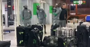 Super Eagles captain, William Troost-Ekong shares photos of his teammates currently stranded at Libyan airport for almost 20 hours.