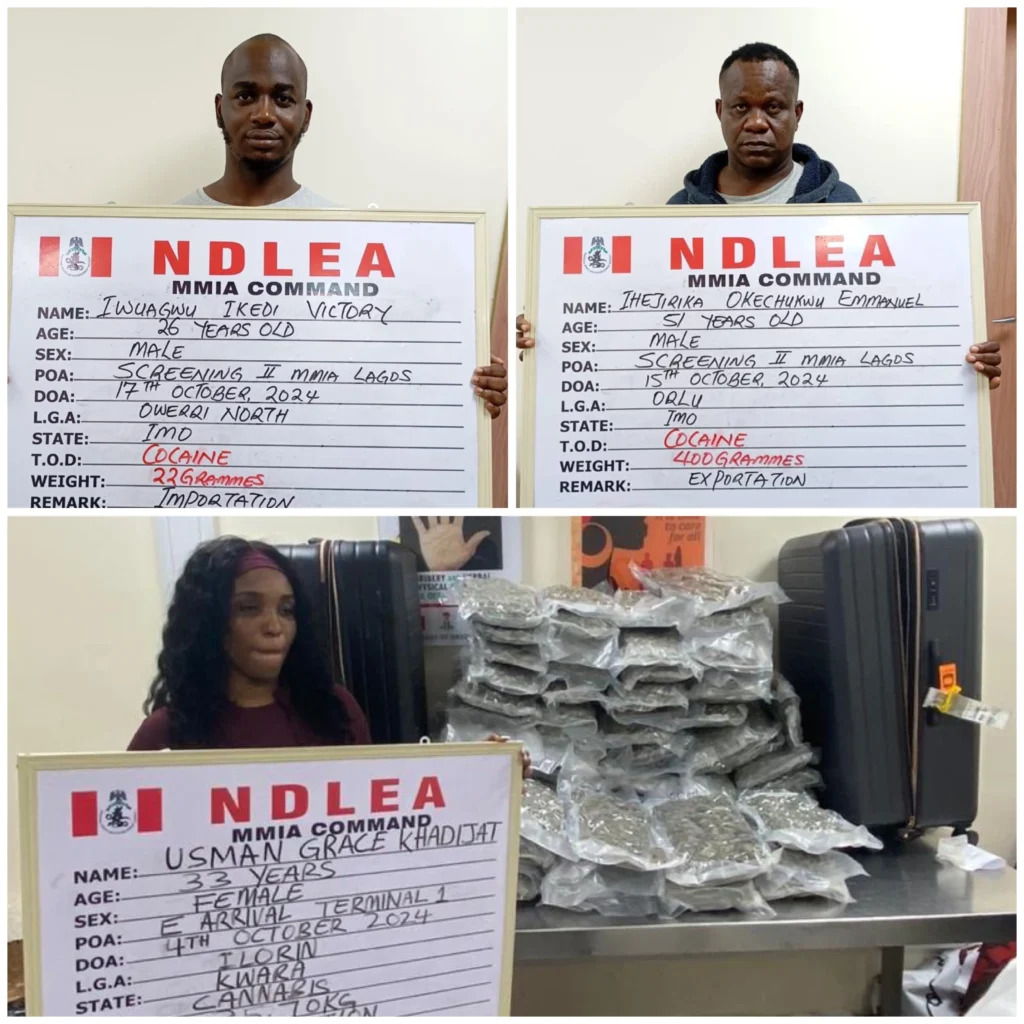 Two businessmen, Canada-based nurse arrested at Lagos airport for cocaine, loud trafficking