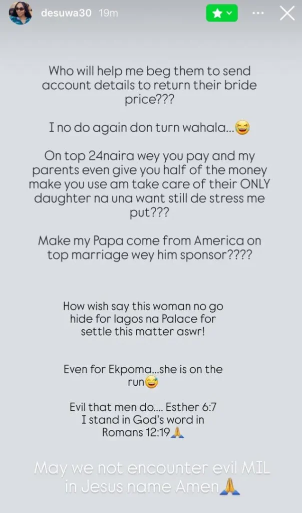 “Who will help me beg them to send account details to return their bride price?” - Footballer Jude Ighalo’s ex-wife, Sonia writes