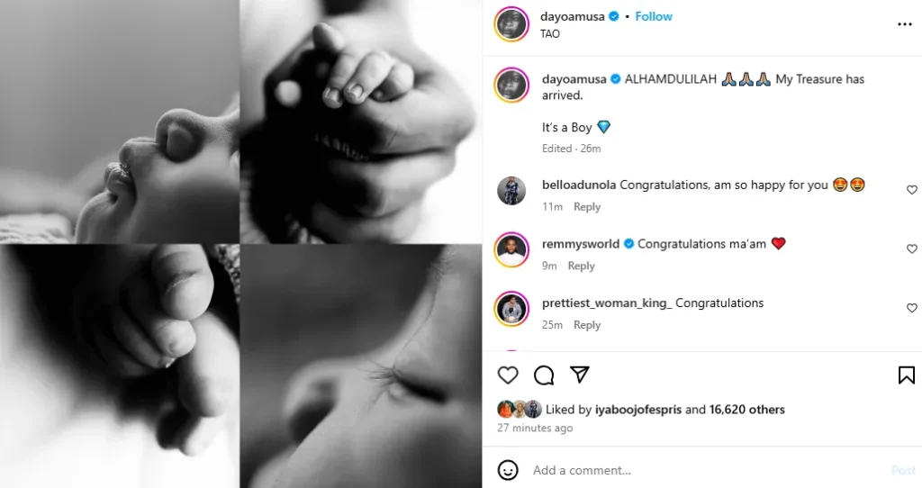 Actress Dayo Amusa Joyously Welcomes Baby Boy: Latest Updates