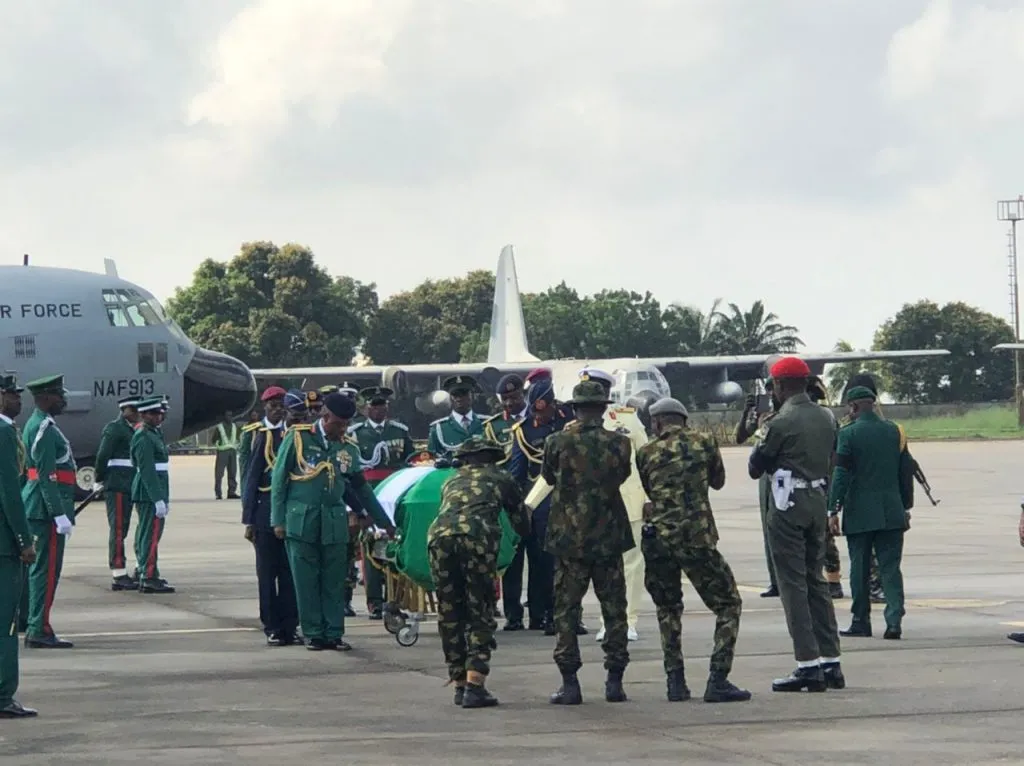 Body of Late COAS Lagbaja Arrives at Lagos Airport: See the Photos