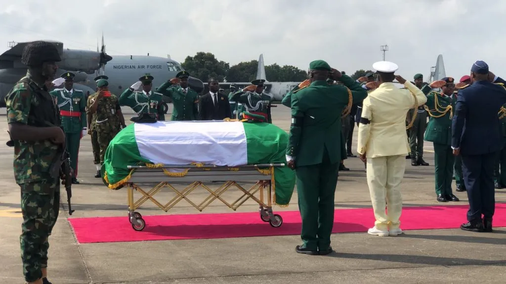 Body of Late COAS Lagbaja Arrives at Lagos Airport: See the Photos