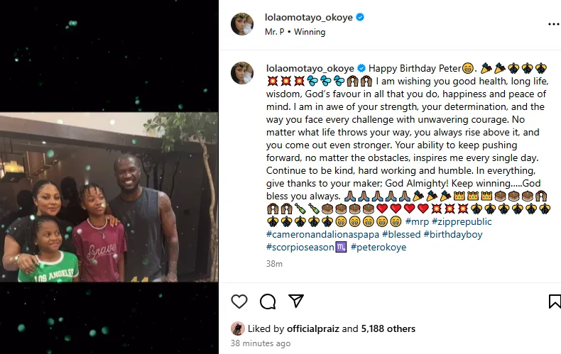 Celebrating Resilience: Lola Omotayo-Okoye Honors Peter Okoye's Inspiring Journey