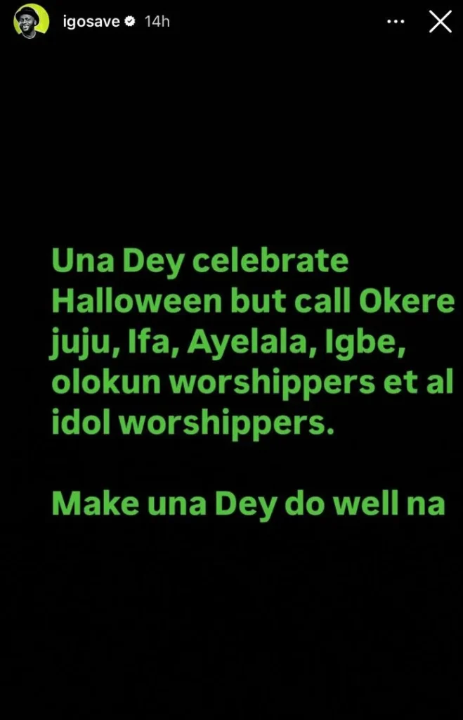 Comedian I Go Save Criticizes Nigerians for Halloween Hypocrisy