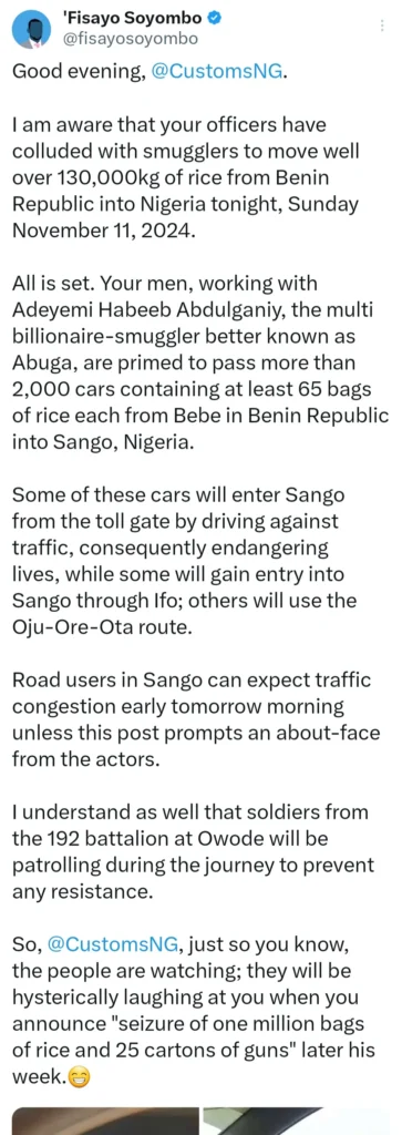 Investigative Report: Fisayo Soyombo Uncovers Alleged Customs Smuggling Scandal