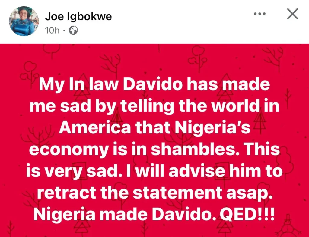 Joe Igbokwe Challenges Davido: 'Nigeria Made You' - A Call for Retraction