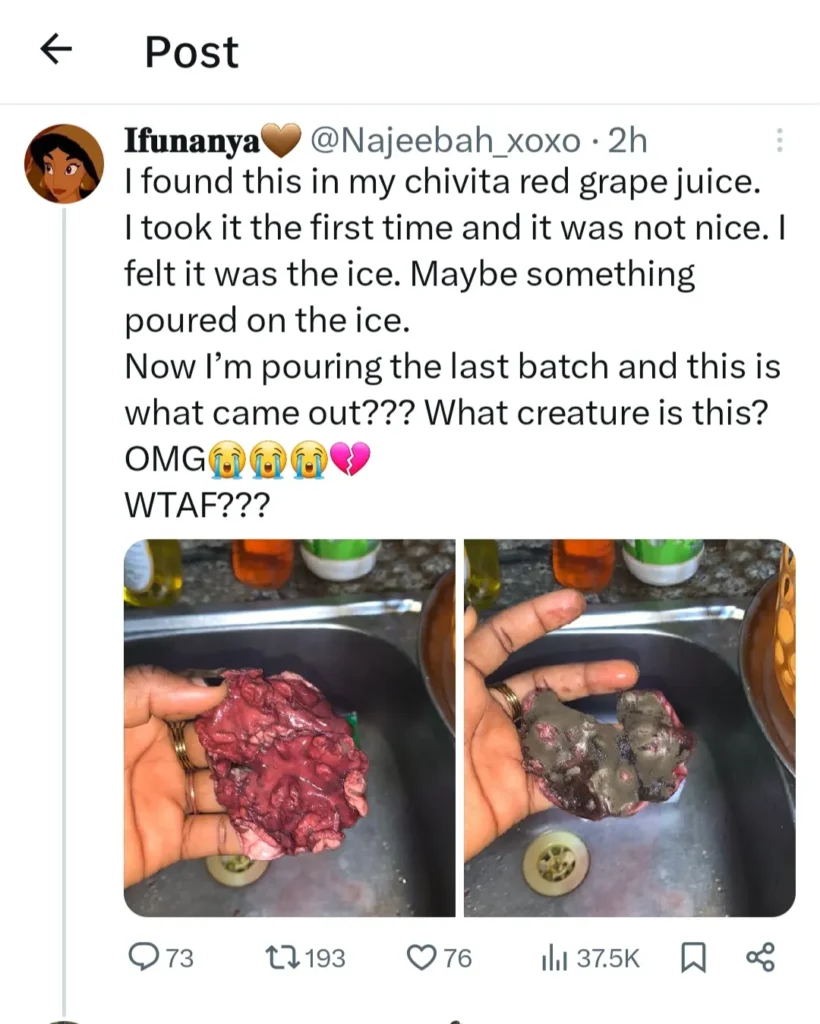 Mystery in a Box: Lady Stumbles Upon Unknown Substance in Grape Juice