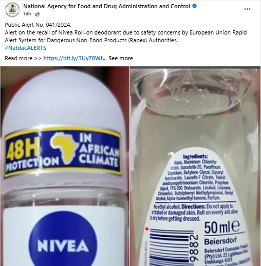 NAFDAC Urges Caution: Avoid Recalled Nivea Deodorant