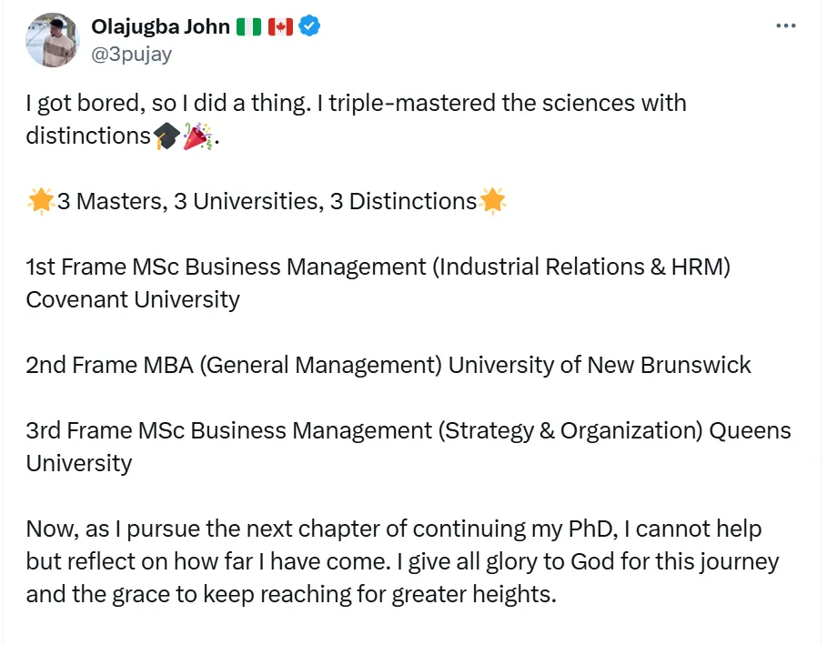 Nigerian Man Earns Three Master's Degrees: A Story of Unmatched Dedication