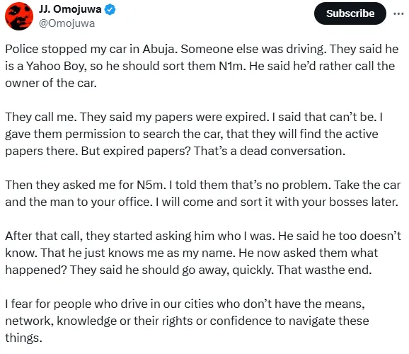 Omojuwa Japheth's Encounter with Police: A Lesson for Urban Drivers