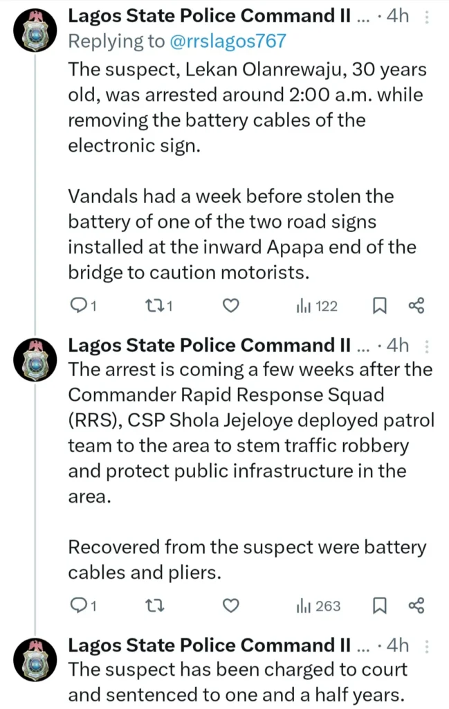 Police in Lagos Apprehend Man, 30, for Electronic Road Sign Vandalism