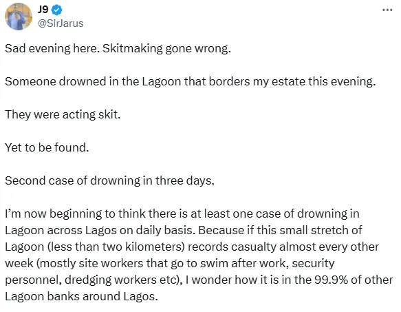 Tragic End Skitmaker Allegedly Drowns While Filming in Lagos Lagoon 