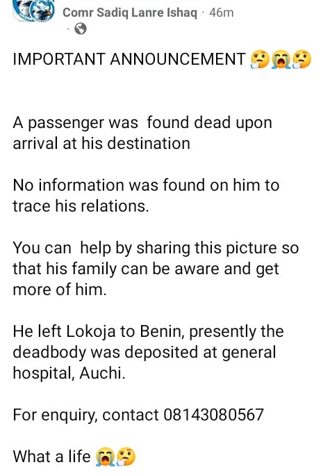 Tragic Incident: Passenger Dies Inside Bus in Auchi - What Happened?