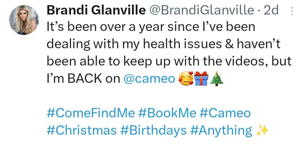 Brandi Glanville Reveals Health Struggles in Shocking Face Photo