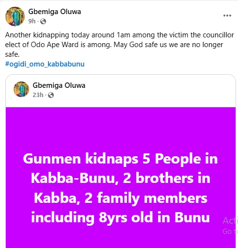 Kogi Abductions: Councillor Among Nine Kidnapped by Gunmen