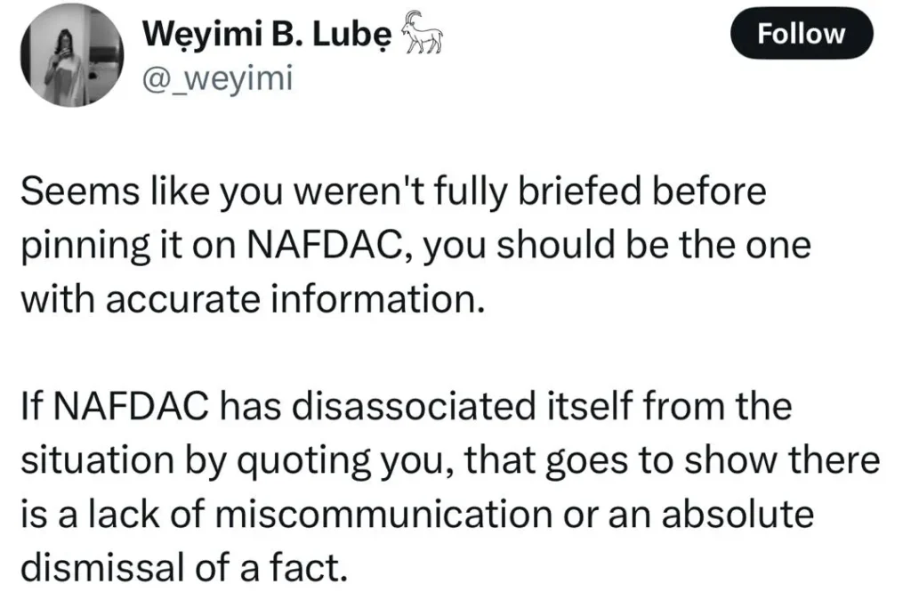 Lagos Commissioner Tokunbo Wahab Addresses NAFDAC's Rebuttal on Sachet Water Incident