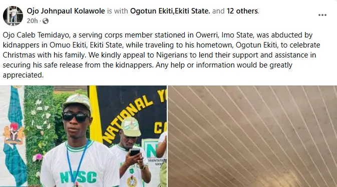 Suspected Kidnappers Abduct Corps Member in Ekiti: Latest Updates