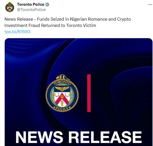 Toronto Police Recover Seized Funds from Nigerian Romance and Crypto Scam