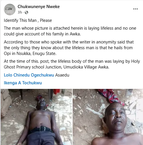 Anambra Community Urgently Seeks Help Identifying Man Found Dead in Awka