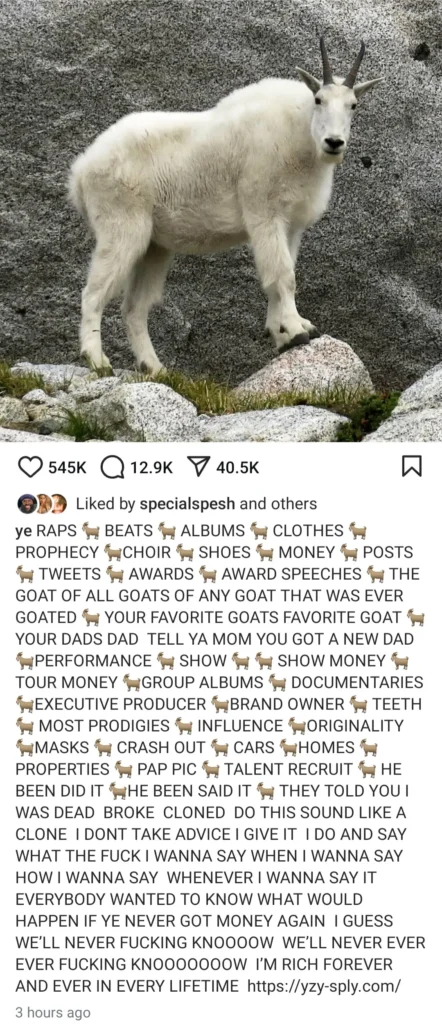 Kanye West Unleashes Instagram Rant: 'F*** You' to Brands, Declares Himself the Ultimate GOAT