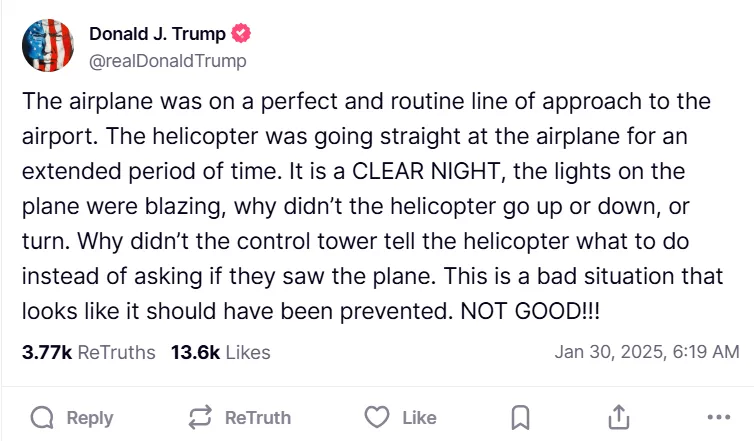 Trump Speaks Out on Preventable Mid-Air Collision Incident
