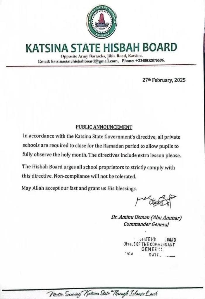 Katsina Government Justifies School Closures in Ramadan