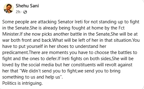 Shehu Sani on Ireti Kingibe's Silence in Natasha's Defense